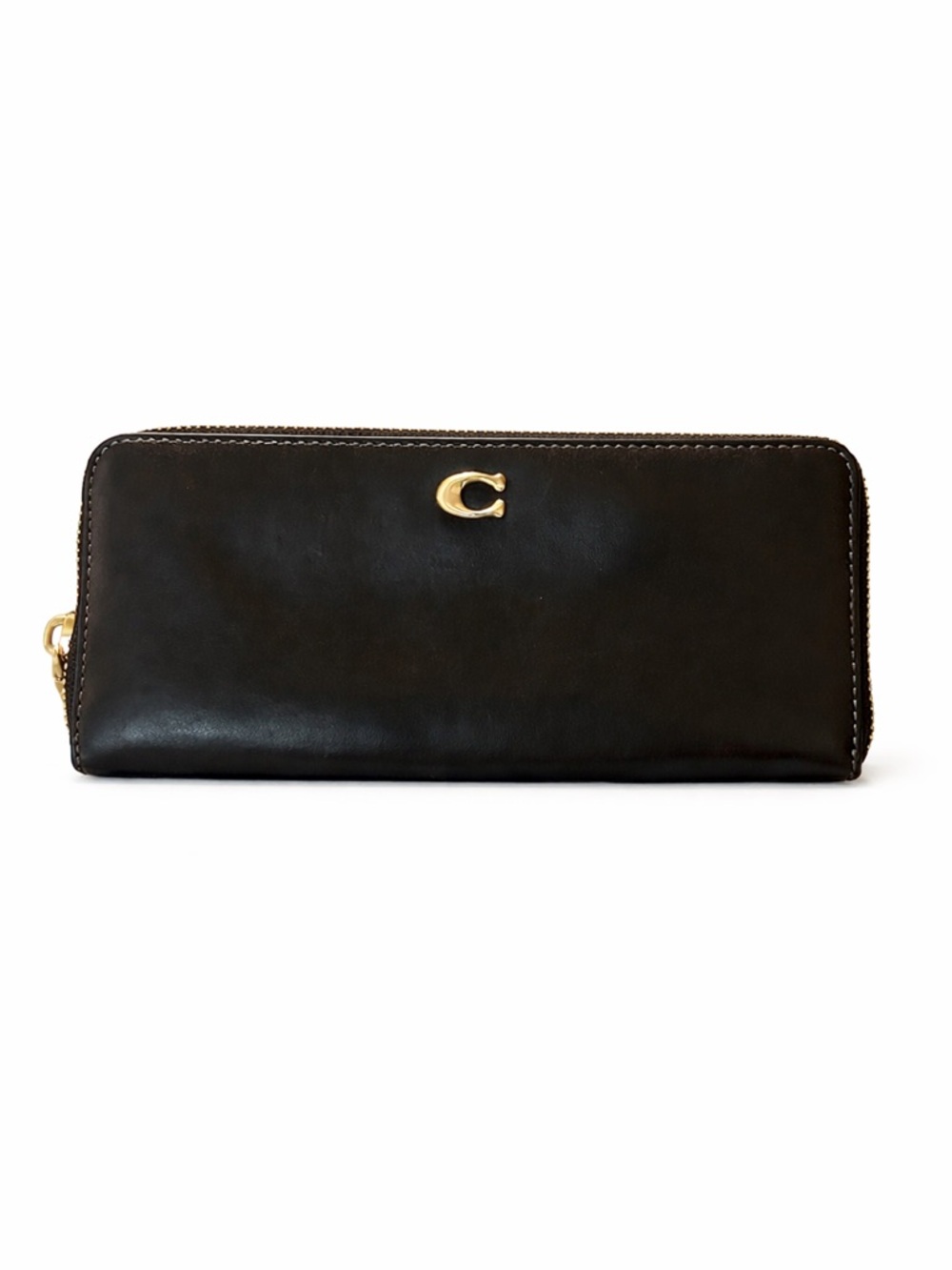 Coach CH822 Black Leather Zip Around Wallet Brass Hardware